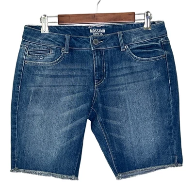 Mossimo womens distressed bermuda shorts size 11 stretch med wash denim - Image 1 of 3