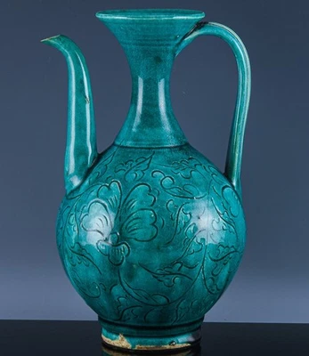 MUY RARO CHINO AZUL TURQUESA ESMALTADO VINO INCISO DINASTÍA EWER TANG Foto 1 de 4