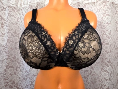 Lane Bryant Cacique Lightly Lined Full Coverage Bra Black Lace Size 38DDD - Image 1 of 4