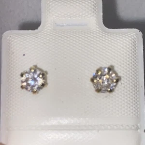 10k Yellow Gold Solid  White Cz Stud Earrings. For Baby/ Second Earrings - Picture 1 of 7