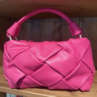 Bolso de hombro Valentina Fiore italiano de cuero magenta tejido a mano hecho a mano Foto 1 de 4