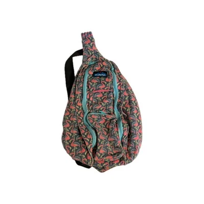 KAVU Rope Bag Sling Flamingo Print Crossbody Backpack Travel Pink Teal Slingpack - Image 1 of 4
