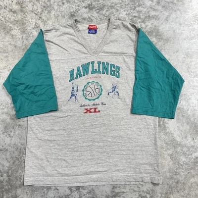 Camisa Rawlings Para Hombres Grande Gris Verde Azulado Cuello en V Raglán Manga 3/4 Baloncesto Gráfico Foto 1 de 4