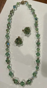 VINTAGE VENDOME SIGNIERTES GRÜNES KRISTALL/STRASS HALSKETTE & OHRRINGE SET! - Bild 1 von 5