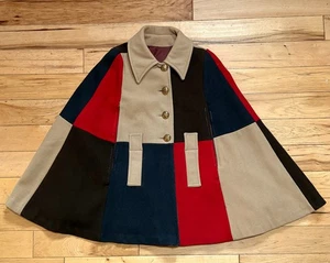 VINTAGE COLORBLOCK WOOL BLEND CAPE COAT, WOMEN'S MEDIUM - Bild 1 von 6