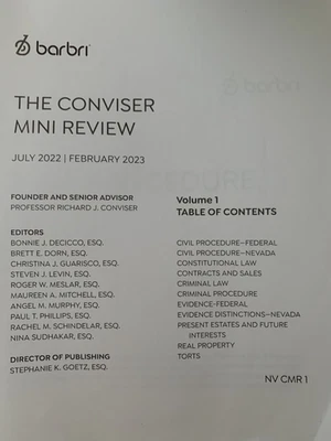 FEB 2023 Barbri Bar Exam CONVISER Mini Review for NEVADA & MBE (Volume 1) +Bonus - Image 1 of 4