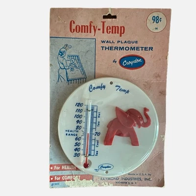 MCM Comfy Tech Elefante Termómetro de Pared Niños 5” Rojo Blanco Años 1950-60 EE. UU. Foto 1 de 4