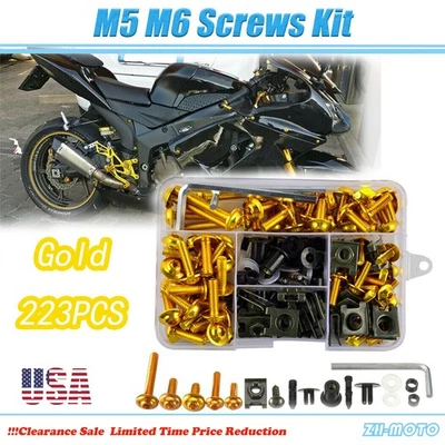 Kit completo de tornillos de perno de carenado dorado para motocicleta M5 M6 223 piezas para Kawasaki Honda Foto 1 de 4