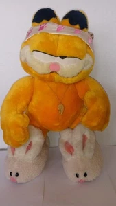 Vintage Garfield grande peluche firmato Jim Davis cappello da notte coniglietto pasquale pantofole - Foto 1 di 6