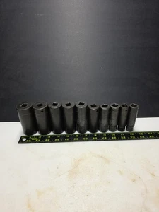 Snap on Tools Sim Deep Impact 6 Point Sockets Set of 10 SAE Used 1-1/8 -1/2 - Foto 1 di 19