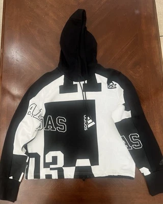 Sudadera con capucha corta mediana con estampado gráfico con logotipo Adidas para mujer nueva sin etiquetas Foto 1 de 4