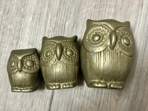 Vintage Messing Eule Trio Set 3 Made in Taiwan Figuren - Bild 1 von 5