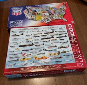 2 Jigsaw Puzzles 1000 PC Ea US Map (License Plates) And Canadian Aviation - Picture 1 of 4
