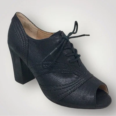 Seychelles Nuevo sin Etiquetas Negro Peep Toe Tacón Oxfords Eternidad Con Cordones Talla 7.5 Foto 1 de 4