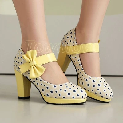Zapatos de salón de tacón alto estilo lolita con moño para mujer plataforma dulce talla grande Foto 1 de 4