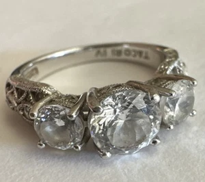 STUNNING Ornate TACORI IV Sterling Silver 925 CZ 3 Stone Dress Ring Size Q - Picture 1 of 13