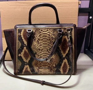 Brahmin Aubree Savino Folklore Python Embossed Leather Satchel Bag Pre-owned - Bild 1 von 11