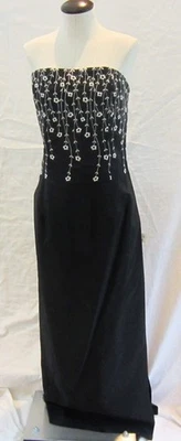 NEW Jessica McClintock Black Satin Embroidery Gown Prom Party Dress 5 Small $189 - Image 1 of 3
