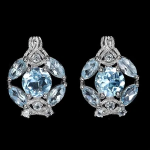 925 Sterling Silver Earrings Round Sky Blue Topaz 7mm Natural Gemstone Jewelry - Picture 1 of 13
