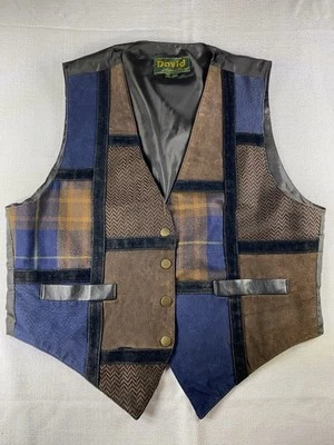 VTG Patchwork Leather Vest by David American Fashion Size L Brown Suede - Image 1 of 4