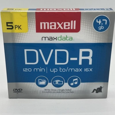 Maxell Maxdata DVD-R 4.7GB 16X 5 pack Slimline Jewel Cases Write Once 120 min - Image 1 of 2