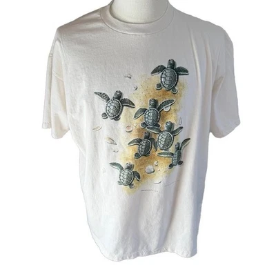 Camiseta blanca vintage 1996 bebé tortuga marina estampado gráfico puntada única talla XL Foto 1 de 4