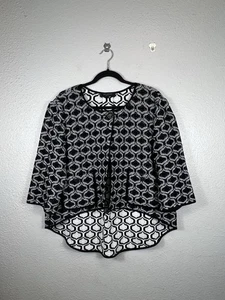 St. John Strick schwarz & weiß Grafik Strick Jacke Blazer mit hohem niedrigem Saum Größe 14 - Bild 1 von 12