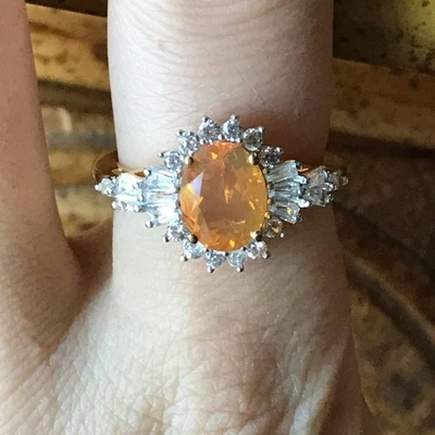 Natural Fire Opal Sterling Silver Halo Ring Size 8 - image 1 of 4