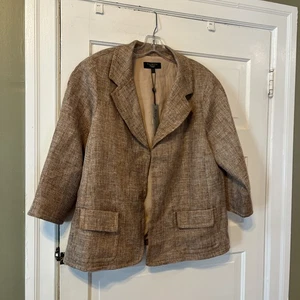 Neu mit Etikett Talbots hübscher beige weißer Blazer vorne offen Leinenmischung 14 W 3/4-Ärmel (LS) - Bild 1 von 9