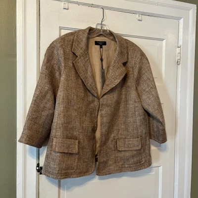 Blazer Talbots Bonito Beige Blanco Frente Abierto Mezcla Lino Manga 14W 3/4 (LS) NUEVO CON ETIQUETAS Foto 1 de 4