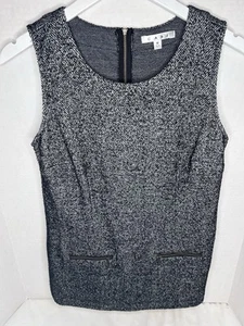 Top CABI donna medio CeCe Shell senza maniche nero tweed spina di pesce stile 993 - Foto 1 di 7