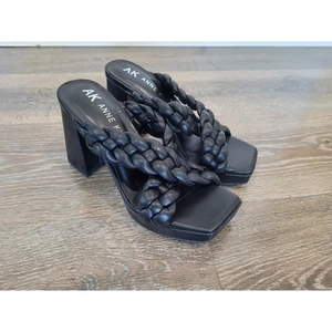 AK Anne Klein Aiden Chunky Platform Braided Black Wedge Sandal 6 Square Toe #7 - Picture 1 of 6
