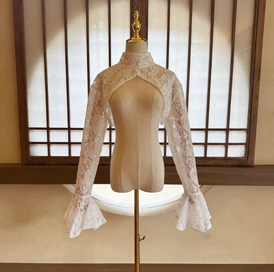 Lace Wedding Jacket Long Sleeves Bride Capes High Neckline Formal Bridal Jacket - Image 1 of 4