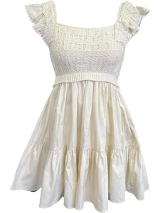 Anthropologie Ivory Cotton Crochet Ruffle Dress - Cottagecore/Boho - S - Picture 1 of 7