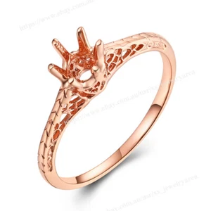 Women's Semi Mount Ring Classical Solid 18K Rose Gold Round Cut 4.5mm Setting - Picture 1 of 9