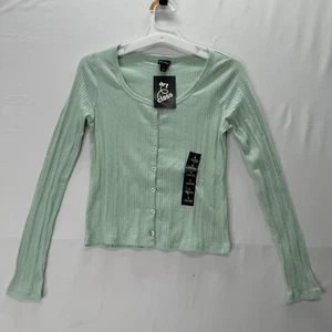 Art Class Top L 10/12 Girls Light Green Ribbed Knit Button Up Lettuce Hem New - Picture 1 of 9
