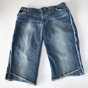 Vintage 90s Y2K Mudd Yo Denim Jorts Shorts 9 Low Bermuda Fringe Boho Grunge Rave - Picture 1 of 15