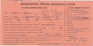 MINNESOTA TWINS PLAYER INFO. CARD SCOUTING REPORT PLAYER Norris James 1969 - Picture 1 of 2