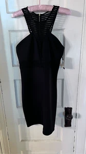 GUESS "BROOKE" FIGURBETONTES SCHWARZES KLEID MIT REISSVERSCHLUSS HINTEN UND NETZDETAIL GRÖSSE 4 - Bild 1 von 14