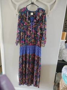 Vtg Diane Freis Women's Medium Dress W/Sequins Maxi Length Rose Georgette - Picture 1 of 10