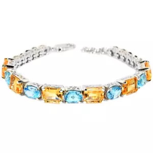 925 STERLING SILVER SWISS BLUE TOPAZ & YELLOW CITRINE BRACELET 7.25-7.5 INCH - Picture 1 of 6