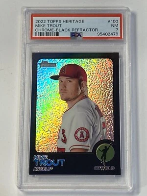 MIKE TROUT 2022 Topps Heritage #100 Black Refractor #/73 Angels PSA 7 - Image 1 of 2
