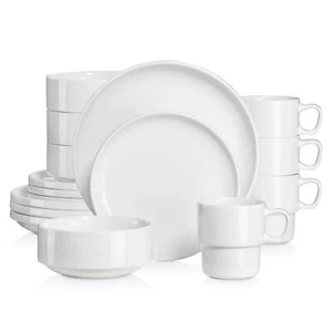 LOVECASA Juego de Vajilla Blanca 16 Piezas Porcelana Cocina Platos Cuencos Tazas Redondas - Imagen 1 de 12