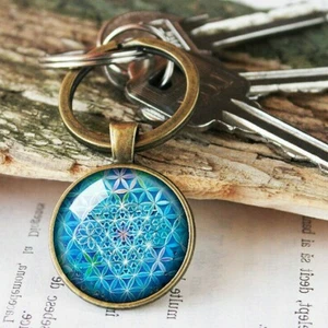 Neu blau Blume des Lebens Schlüsselring Kunst Glas Schlüsselanhänger Mandala Schlüsselanhänger heilig - Bild 1 von 4