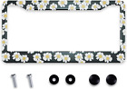 Floral Pattern with Chamomile or Daisy Flowers License Plate Frame Holder Stainl