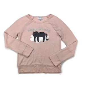 PJ Salvage Pink Soft Fleece Sleep All Day Cat PJ Pajama Kitten Top Girls L 12/14 - Picture 1 of 3