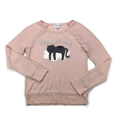 PJ Salvage Pink Soft Fleece Sleep All Day Cat PJ Pajama Kitten Top Girls L 12/14 - Image 1 of 3