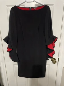 Alberto Makali Dress Women’s 8 Black Red Ruffle Sleeve LBD Classy Knee Length - Picture 1 of 8