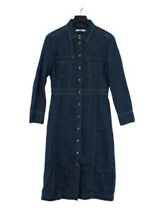 7 For All Mankind Women's Midi Dress M Blue Cotton with Linen A-Line