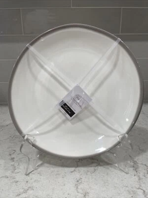 Set 4 WHITE TAUPE GRAY RIM 10.5” DINNER Plates MELAMINE Farmhouse / Panama Jack - Image 1 of 4